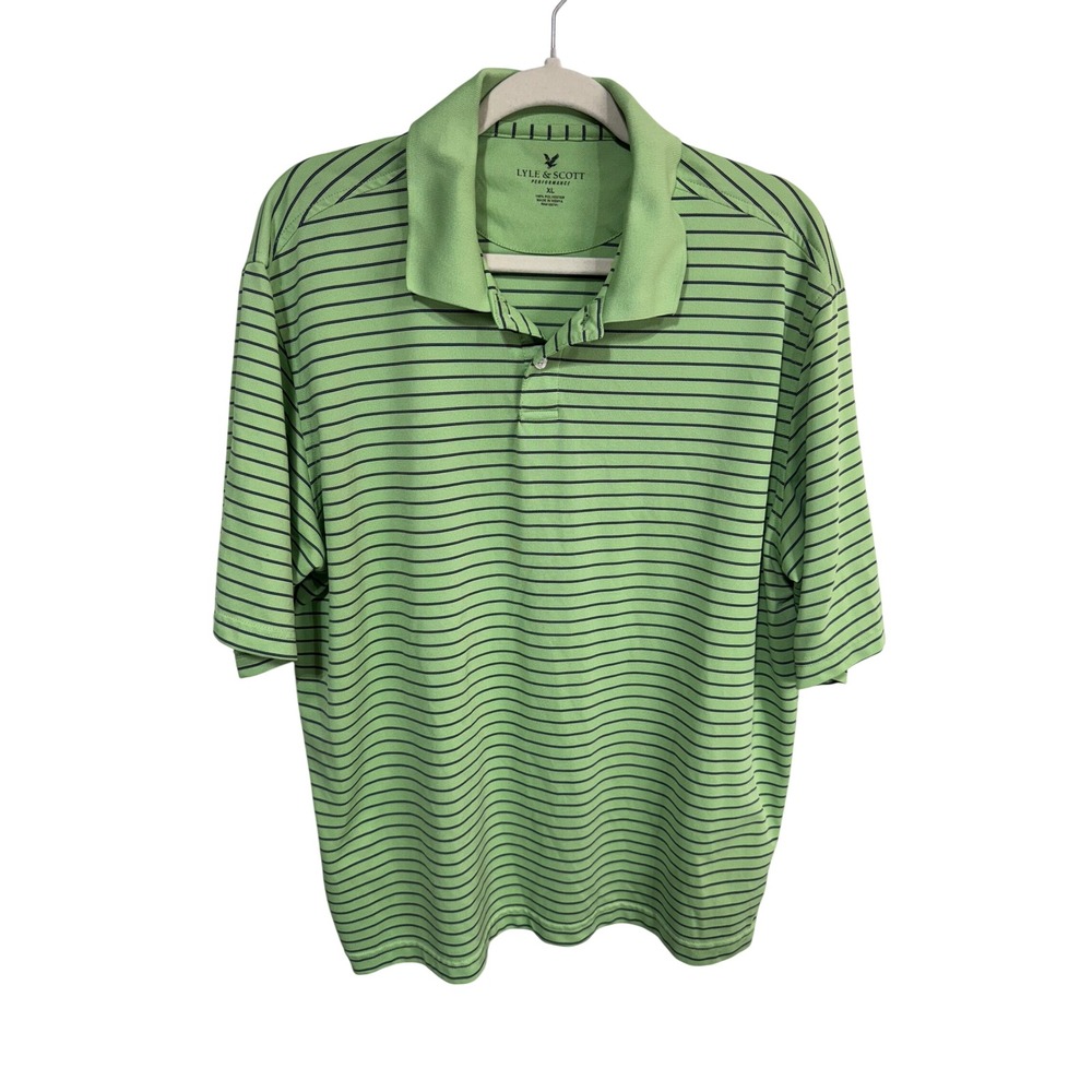 Lyle & Scott XL Green Polo Shirt Men's Performance Striped Shortโ Sleeve
